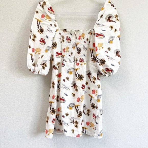 Reformation Hampstead Linen Dress White Tropez Print Lobster - Picture 3 of 5